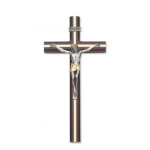 10" Cherry Wood Crucifix with Gold Inlay