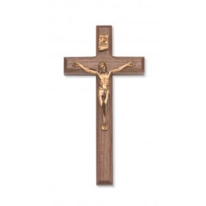 8" Beveled Walnut Crucifix with Gold Corpus
