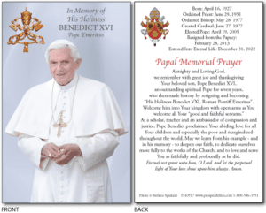 Pope Benedict XVI, Pope Emeritus Memorial Card