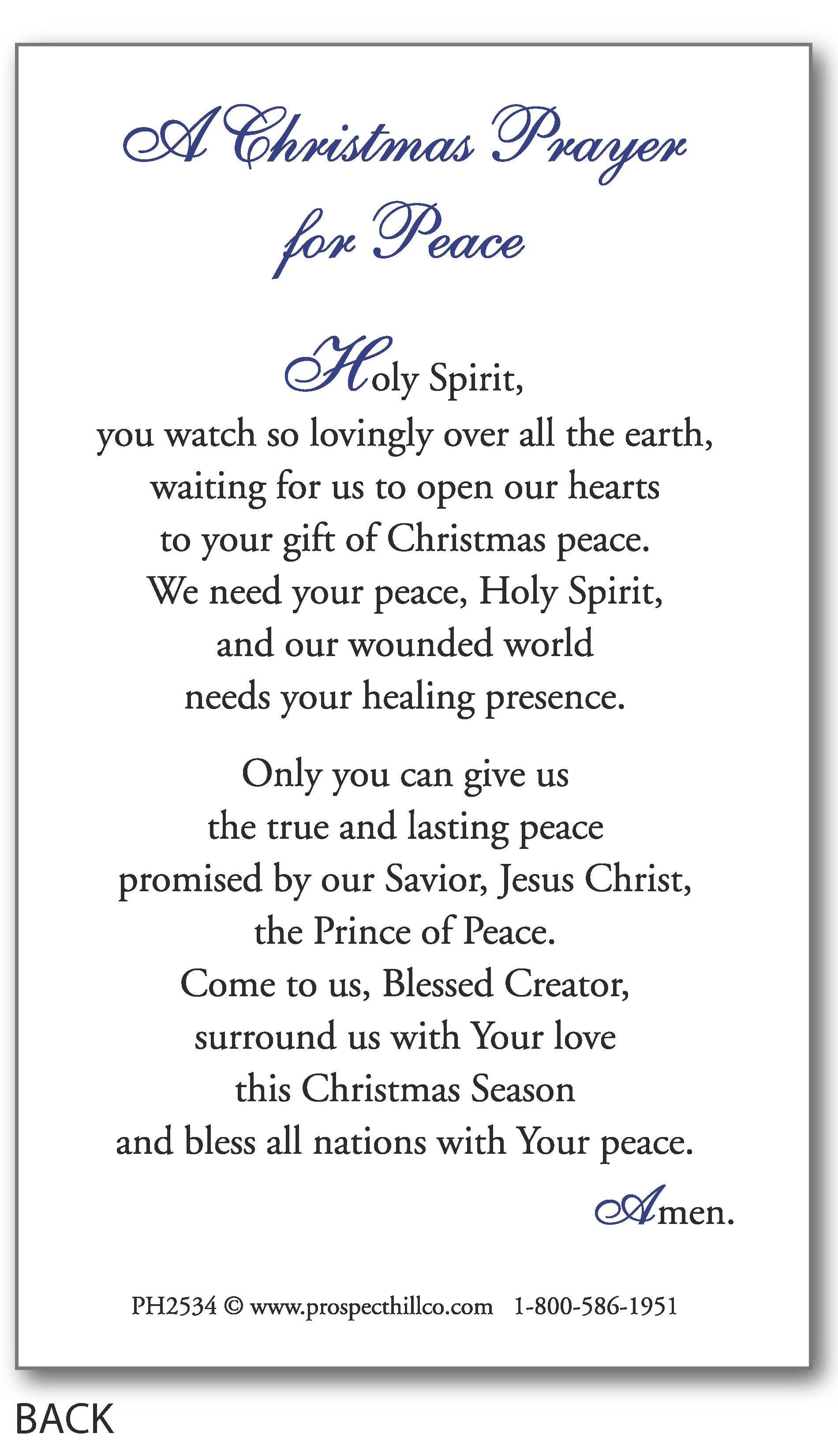 A Christmas Prayer for Peace (price per 100) Prospect Hill Co.