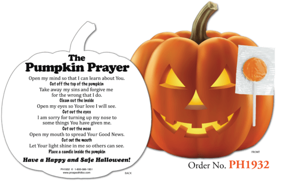 Religious Goods Brockton MA Prospect Hill Pumpkin Prayer with Lollipop