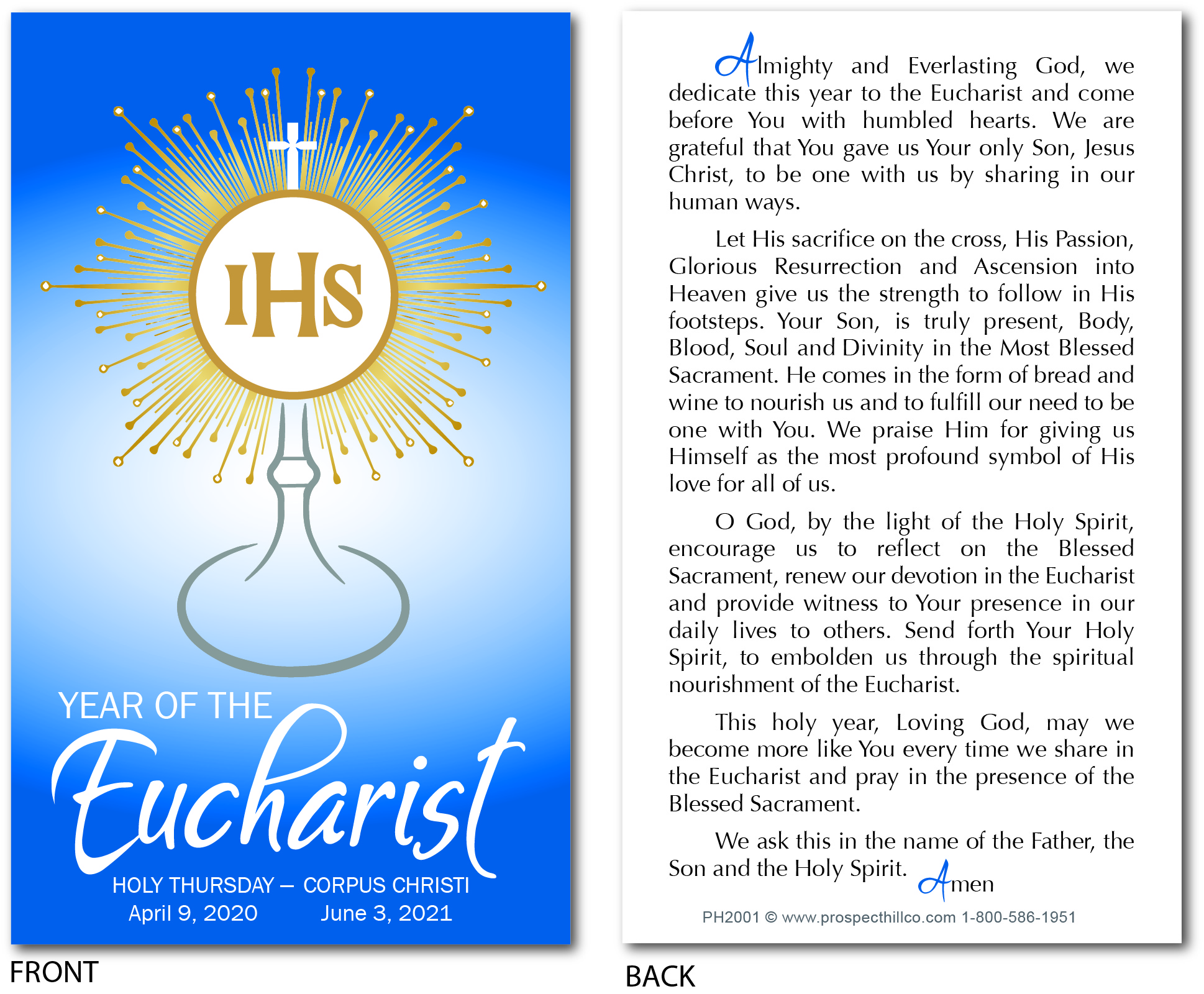 The Year of the Eucharist Prayer Card (100 or 1000 count) Prospect
