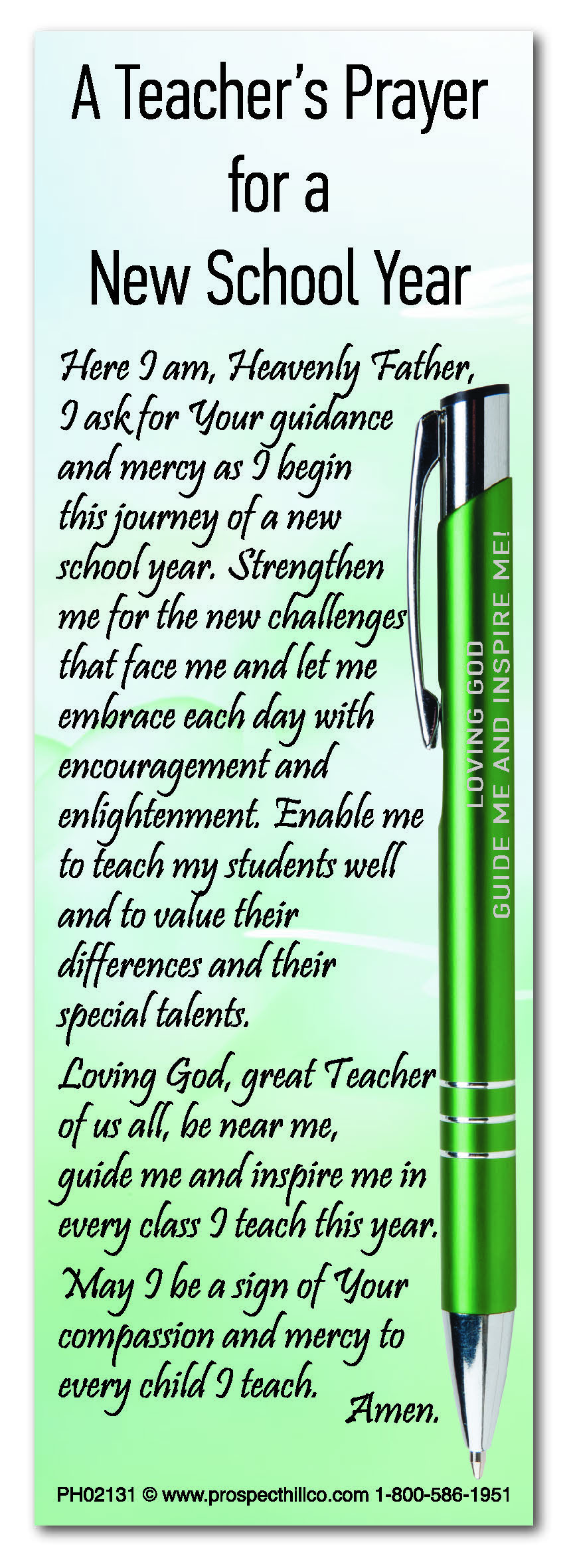 A Student's Prayer for A New School Year with or without pen attached. –  Prospect Hill Co.
