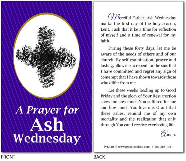 Prospect Hill Co Religious Goods Brockton MA - Easter Lent Ash Wednesday Prayer Card 2022 4w