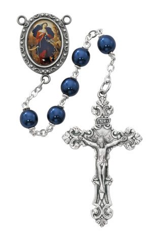 7MM Blue Pearl O.L. Undoer of Knots Rosary (R542DF)