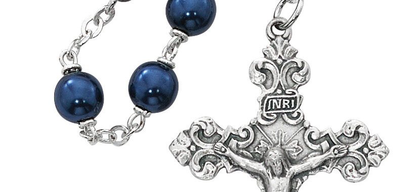 7MM Blue Pearl O.L. Undoer of Knots Rosary (R542DF)