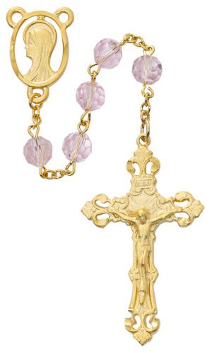 7MM GP Pink Crystal Rosary (R789HF)