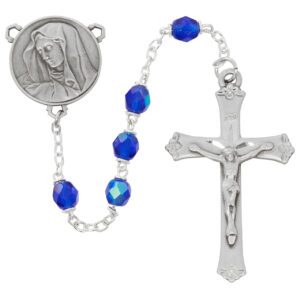 (R943F) 6MM Blue AB Our Lady of Sorrows Rosary