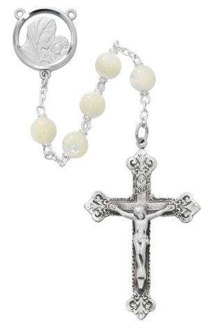 SS 8MM Genuine Mother of Pearl Rosary (R137LF)