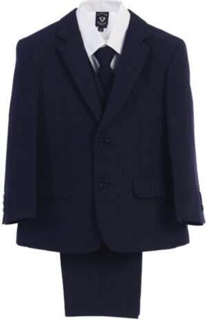 Single Breasted 5 piece Navy Blue Communion Suit with Blue Zipper Tie