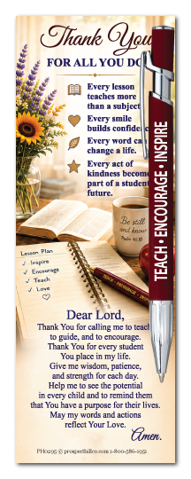 Thank You Teacher Prayer Bookmark for the New School Year